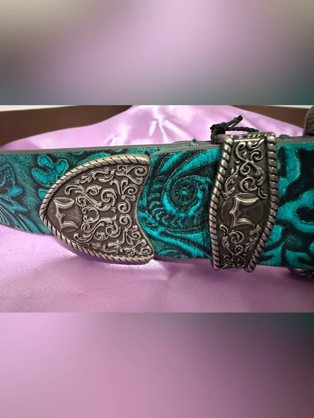 Loyal West Leather Turquoise Floral Western Belt Large